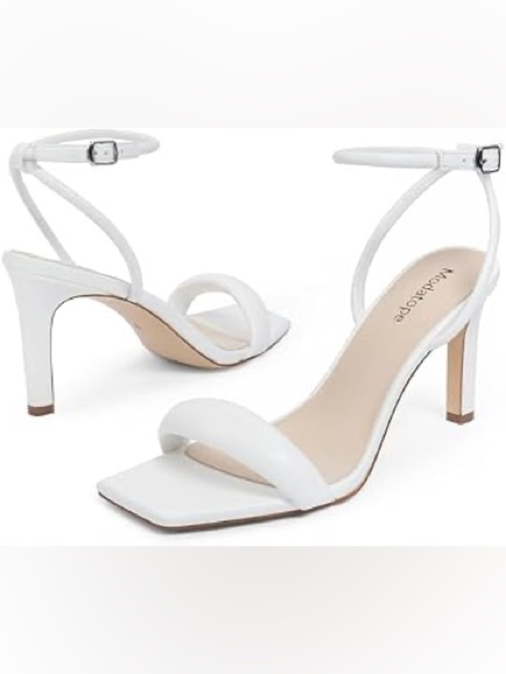 White Strappy Square-Toe High Heel Sandals - Women